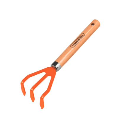 Ancinho Mini Metálico C/ 3 Dentes P/ Jardinagem - Cabo de Madeira