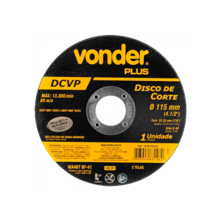 Disco De Corte 115mm X 10mm X 2223mm Dcvp Vonder Plus