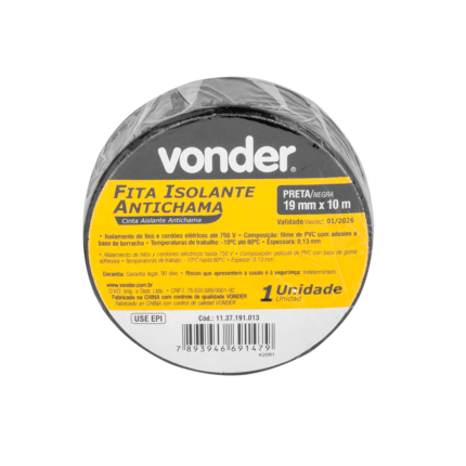 Fita Isolante Preta 19mm X 10m - VONDER